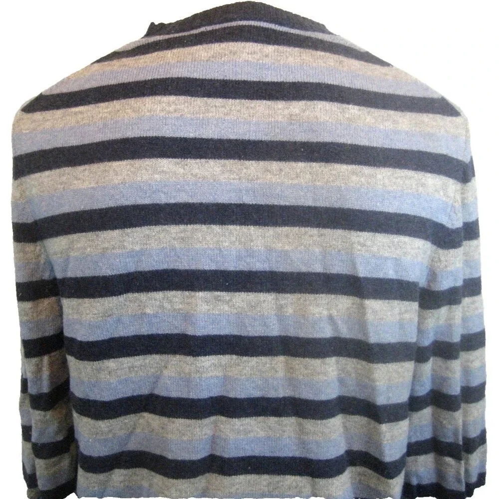 Mens Banana Republic Merino Wool Blue Gray Stripe Crew Neck Sweater sz Lg